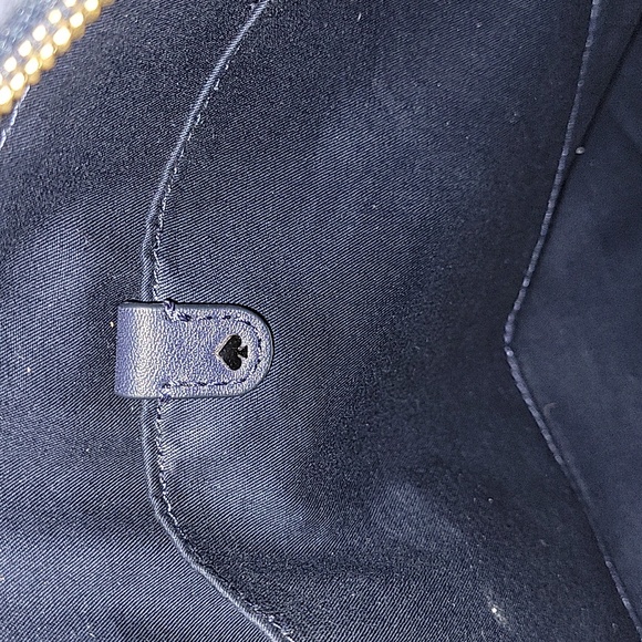 Kate Spaded Striped Navy Blue Canvas Leather Tote Shoulder Bag - Picture 12 of 12